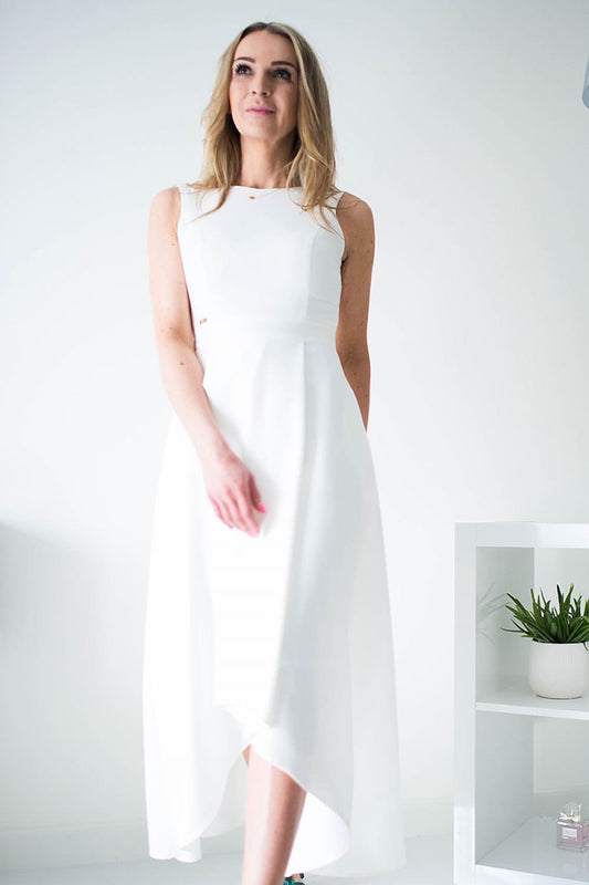 beige maxi cocktail dress front view