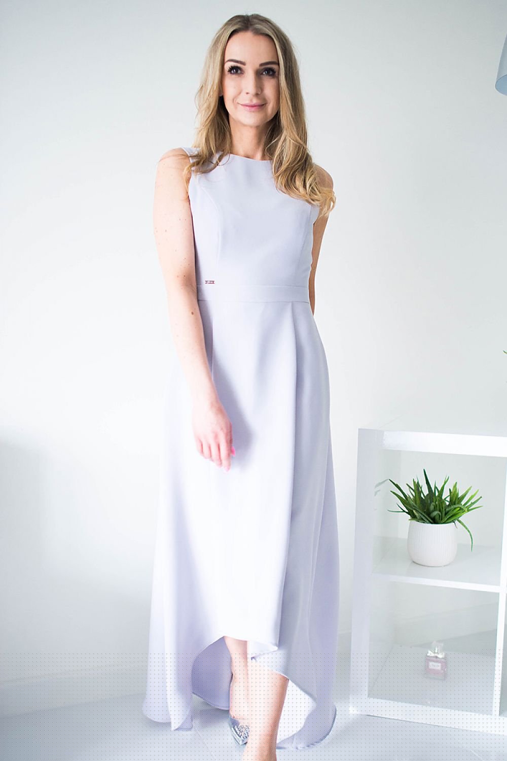 grey maxi cocktail dress front view