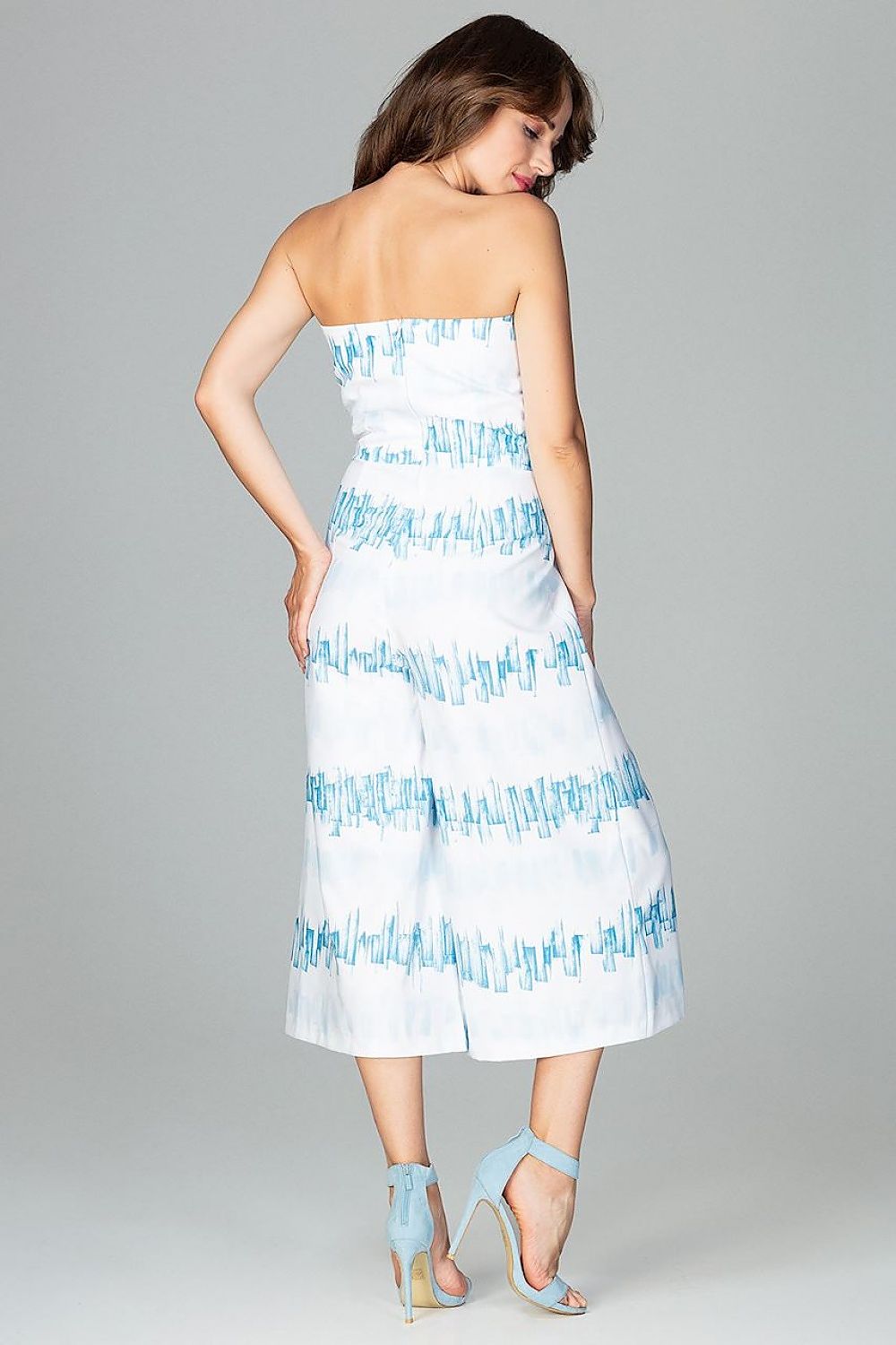 blue strapless suit detail view