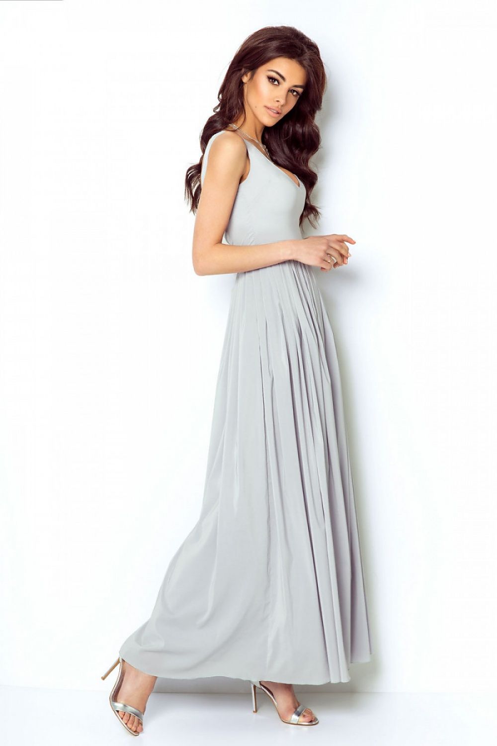 grey belted long dress alternate angle