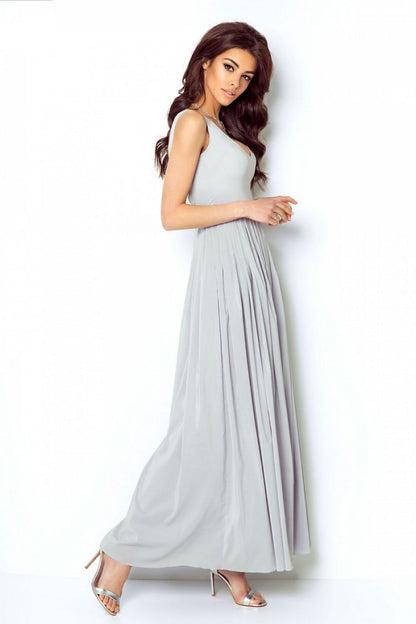 grey belted long dress alternate angle