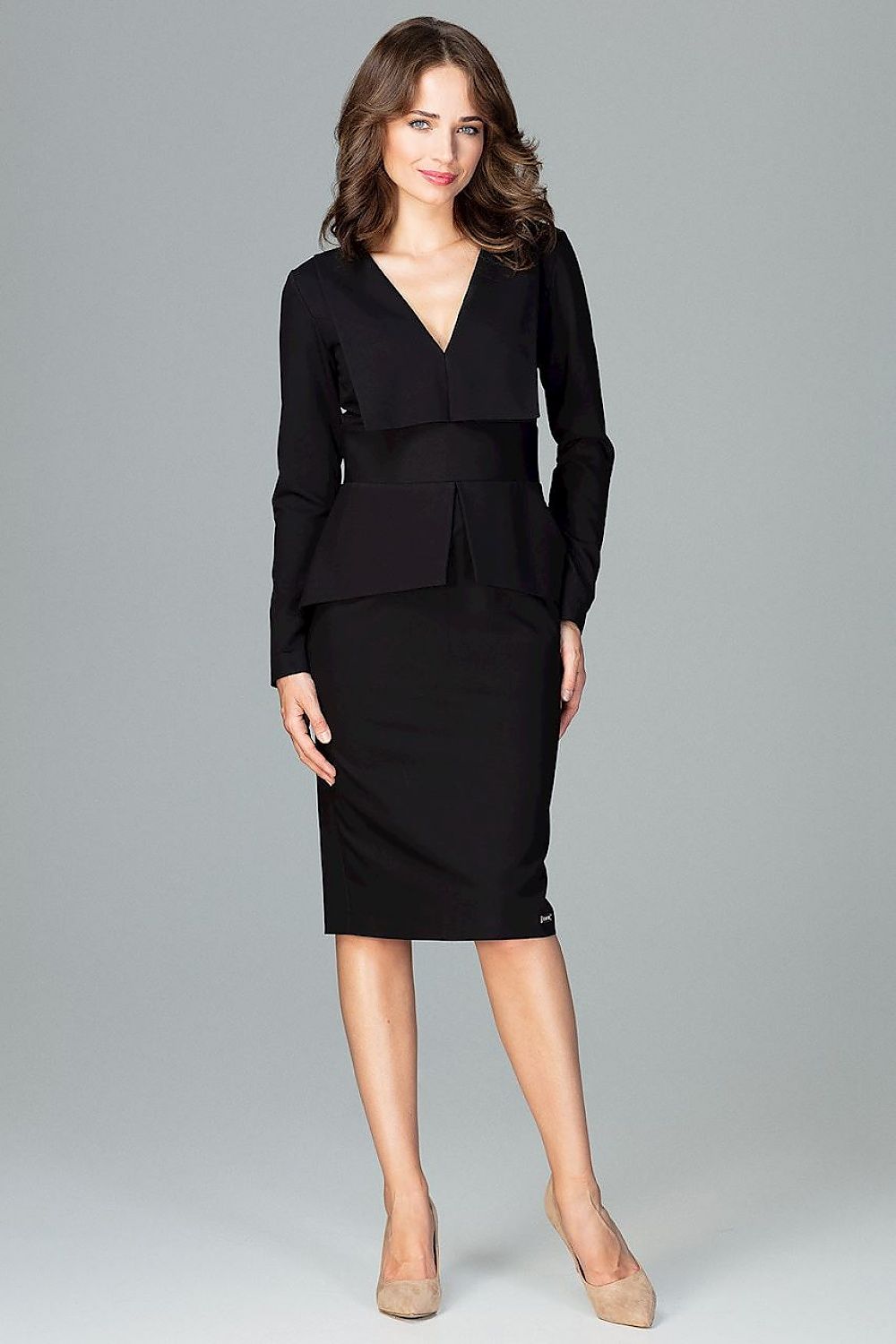 black long sleeve cocktail dress front view