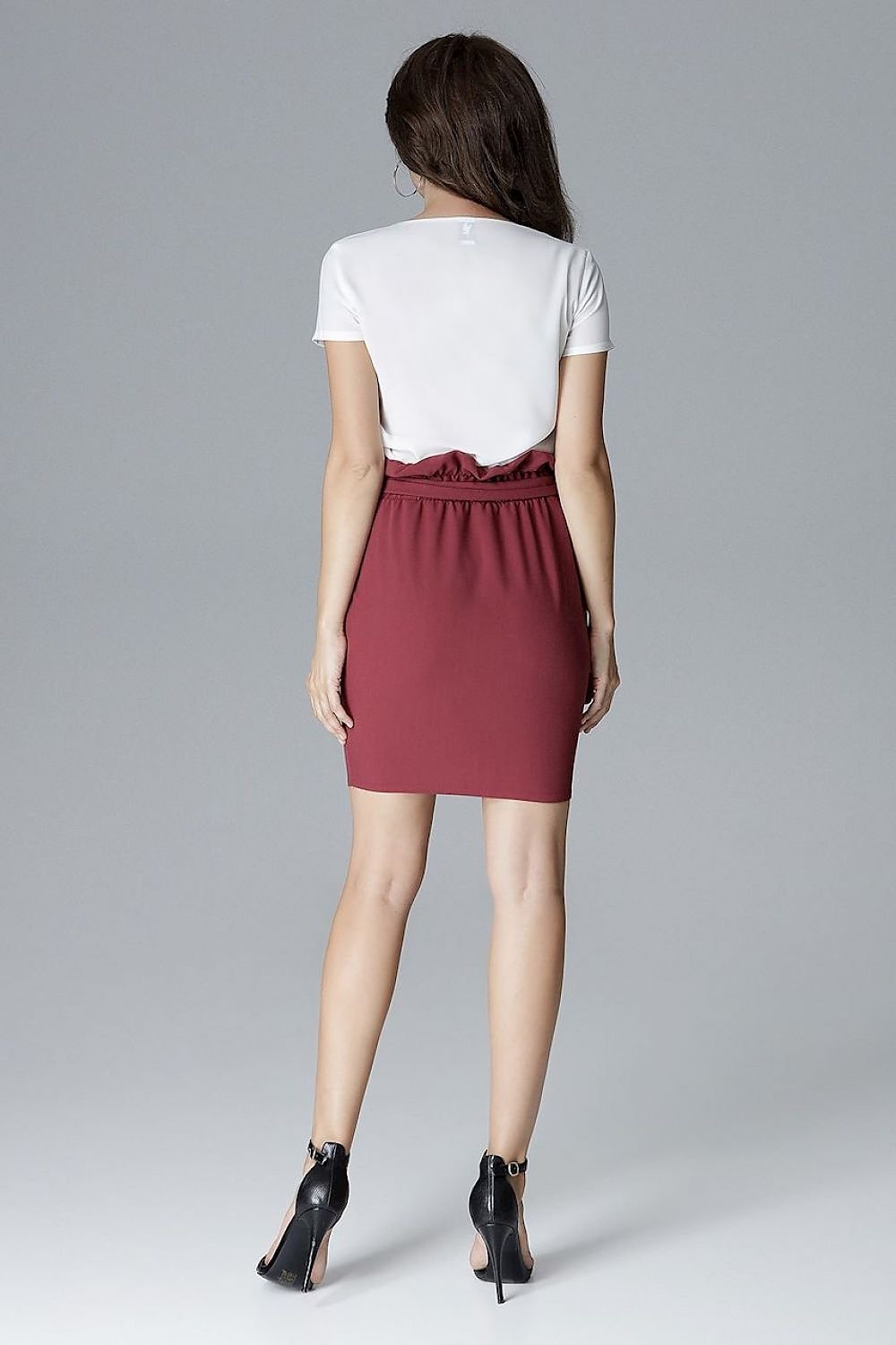 brown pleated belted skirt back view