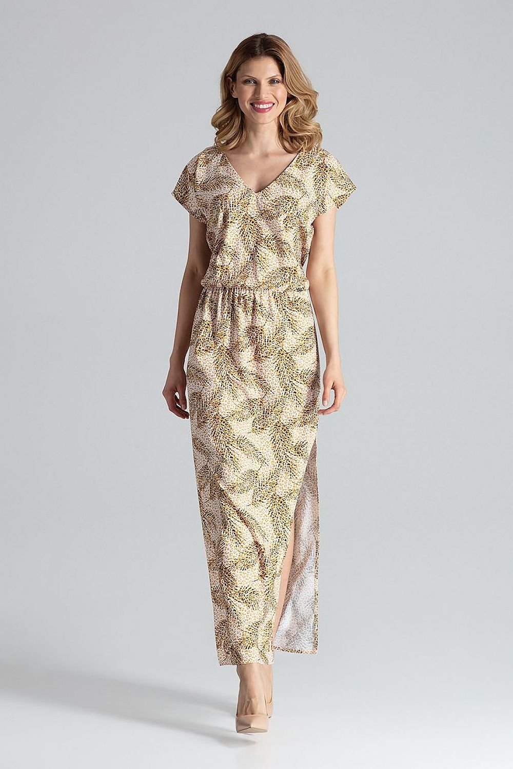 multicolor short sleeve day dress front view