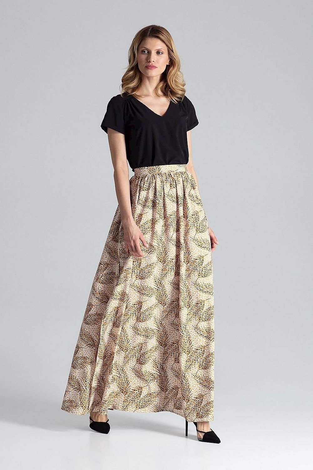 multicolor side slit long skirt front view