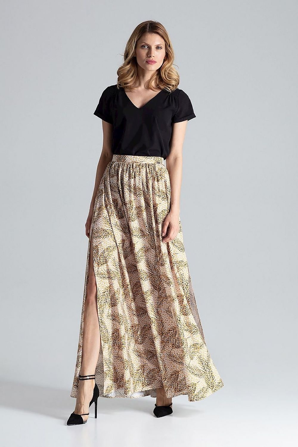 multicolor side slit long skirt alternate angle