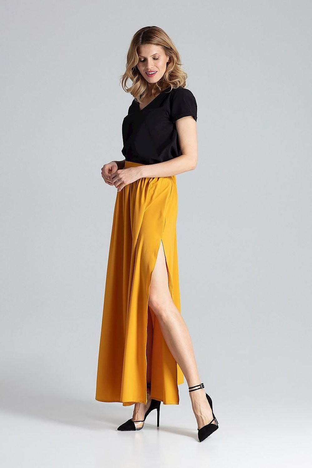 multicolor side slit long skirt view 7