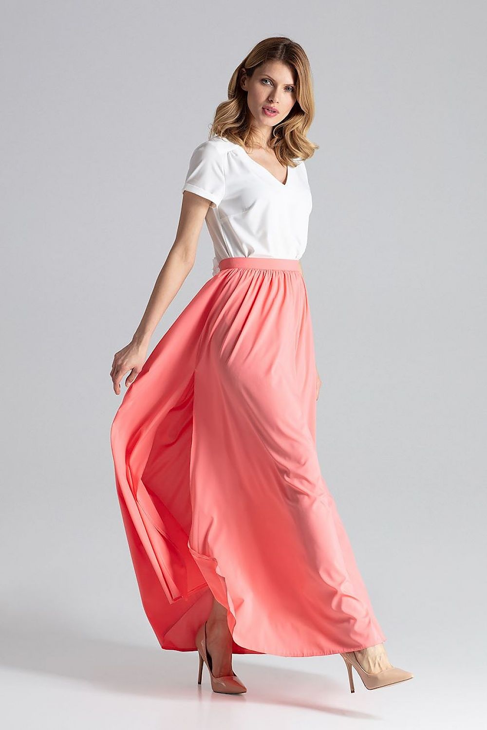multicolor side slit long skirt view 9