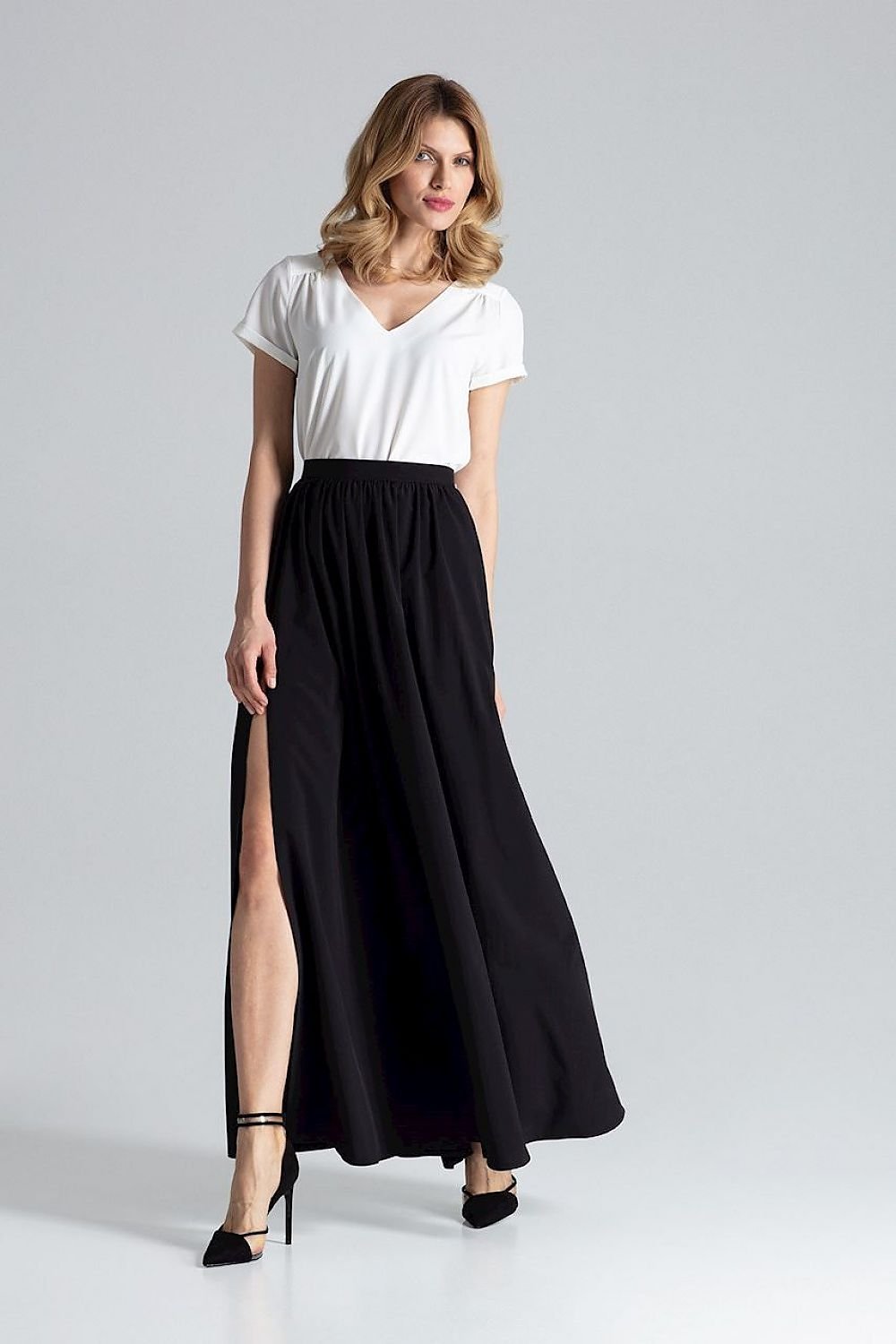 multicolor side slit long skirt view 12