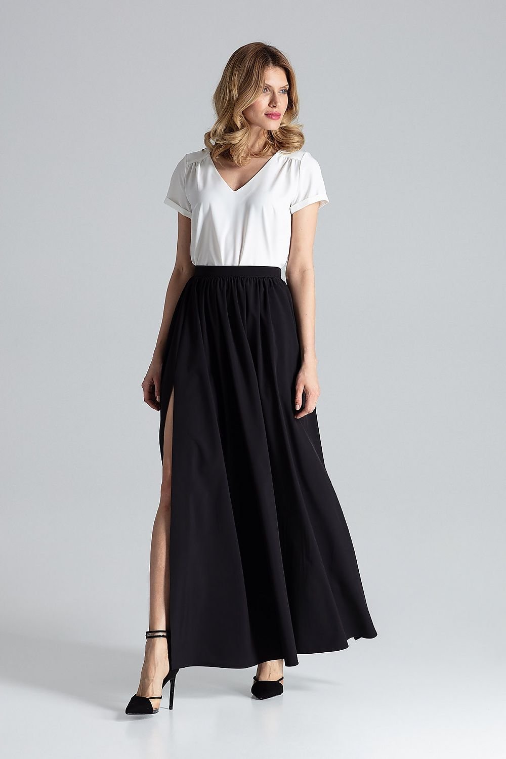 multicolor side slit long skirt view 13