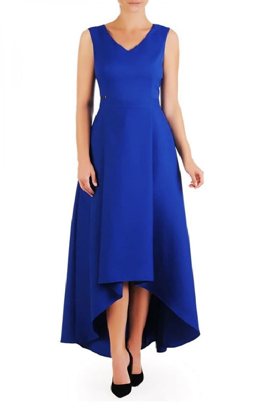 blue asymmetrical cocktail dress front view