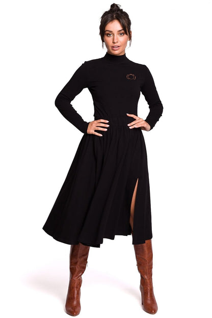 black flared midi skirt front view