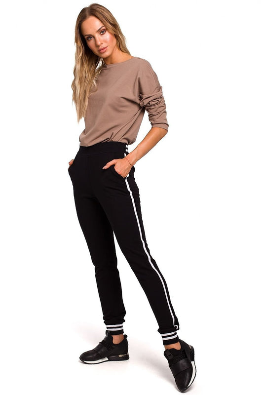 ribbed black ribbed women trousers front view