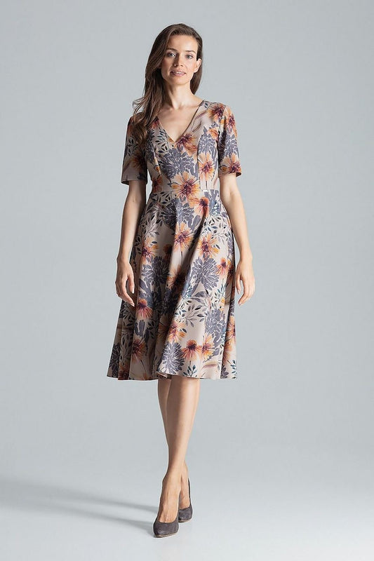flared midi day dress front view