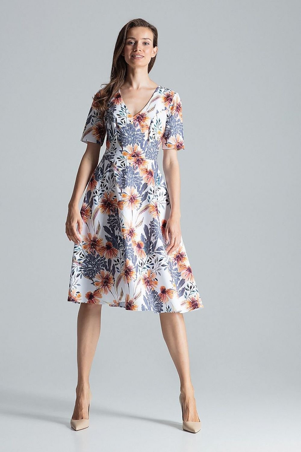 flared midi day dress front view