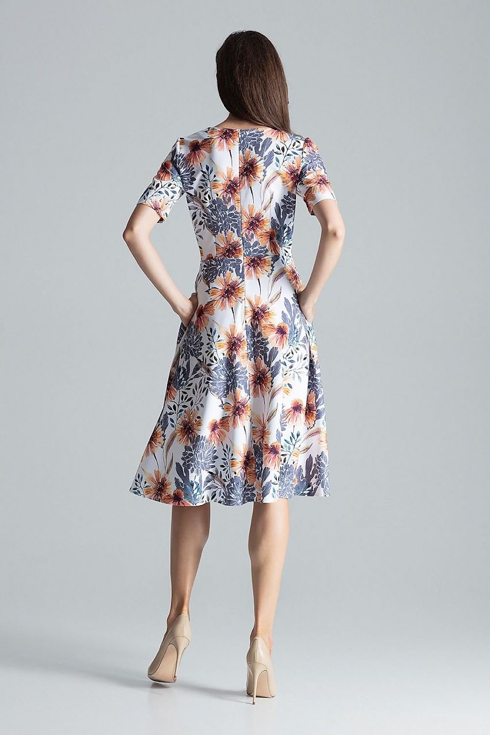 flared midi day dress detail view