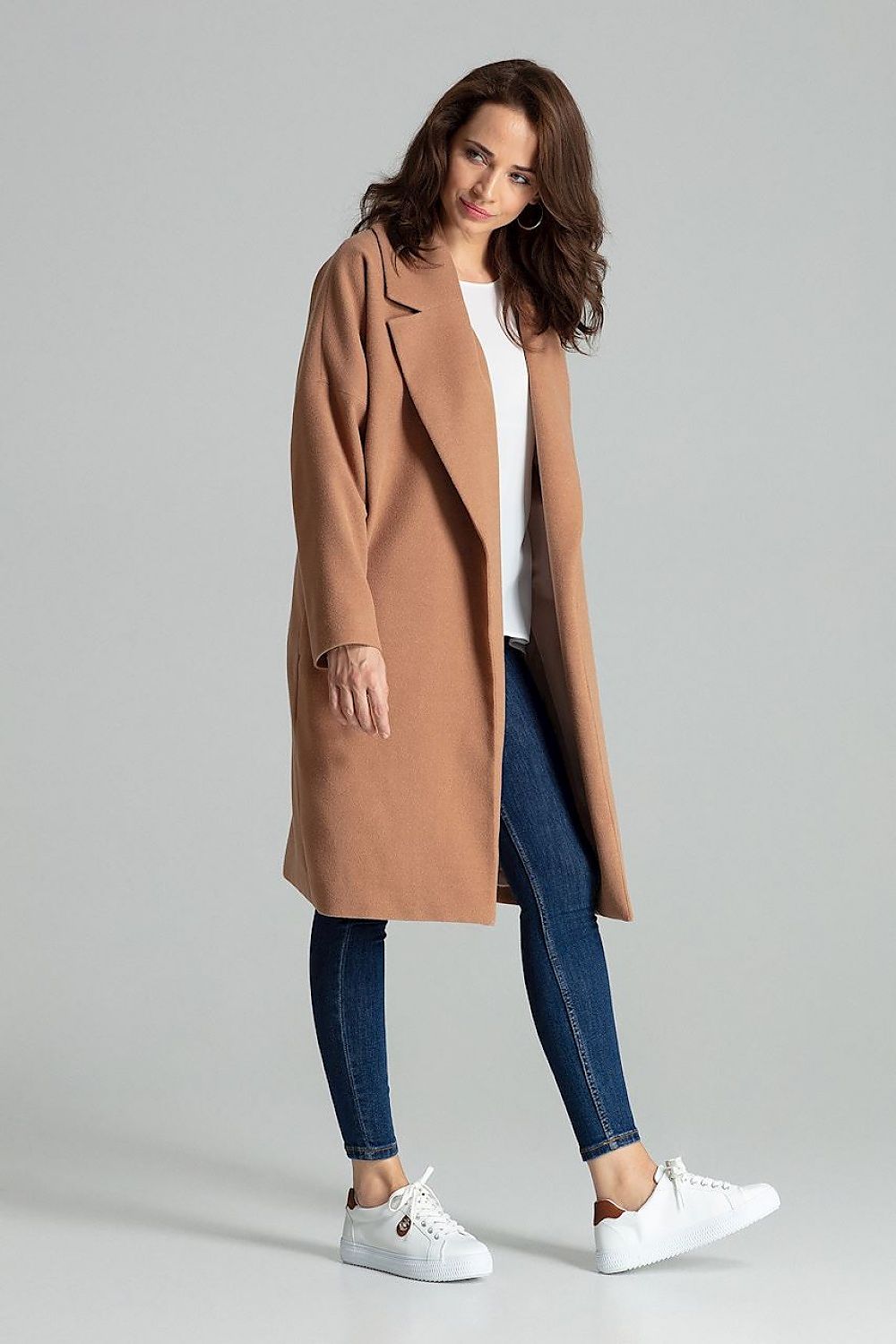beige belted coat back view