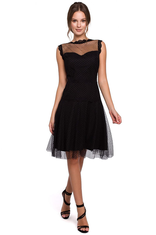 black lace tulle cocktail dress front view