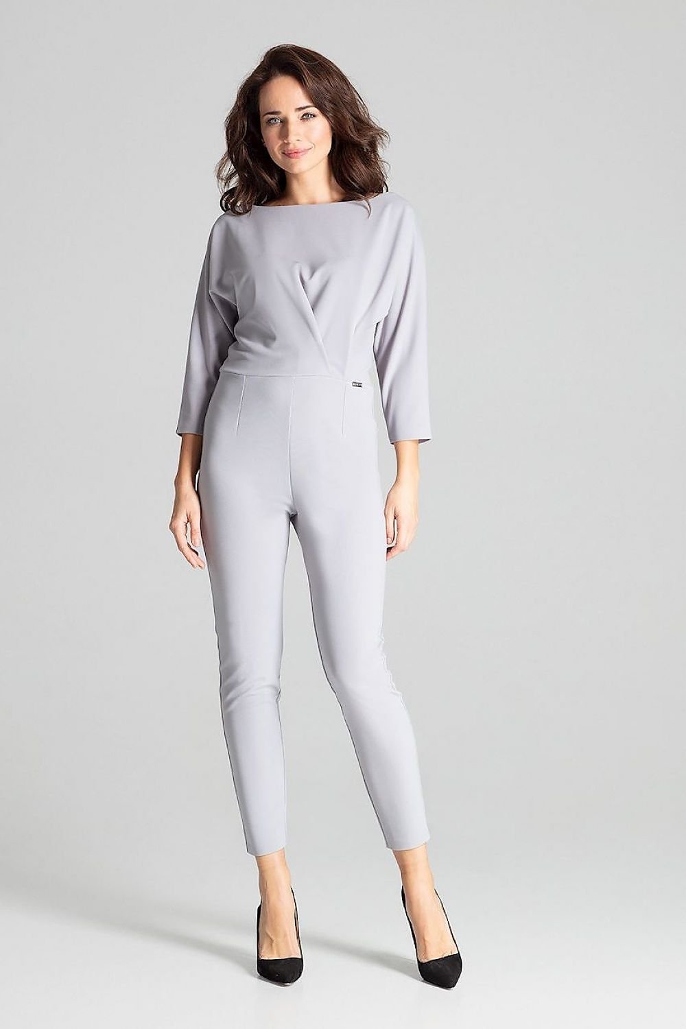 grey wrap asymmetrical suit alternate angle