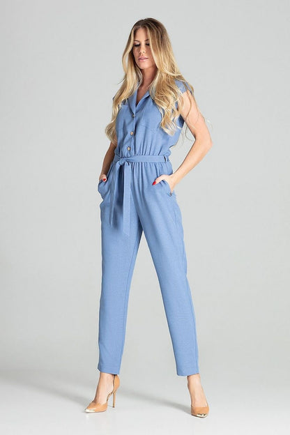 blue belted sleeveless suit alternate angle