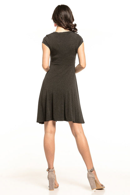 grey flared v-neck cocktail dress alternate angle
