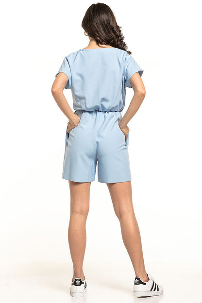 blue belted short sleeve suit alternate angle