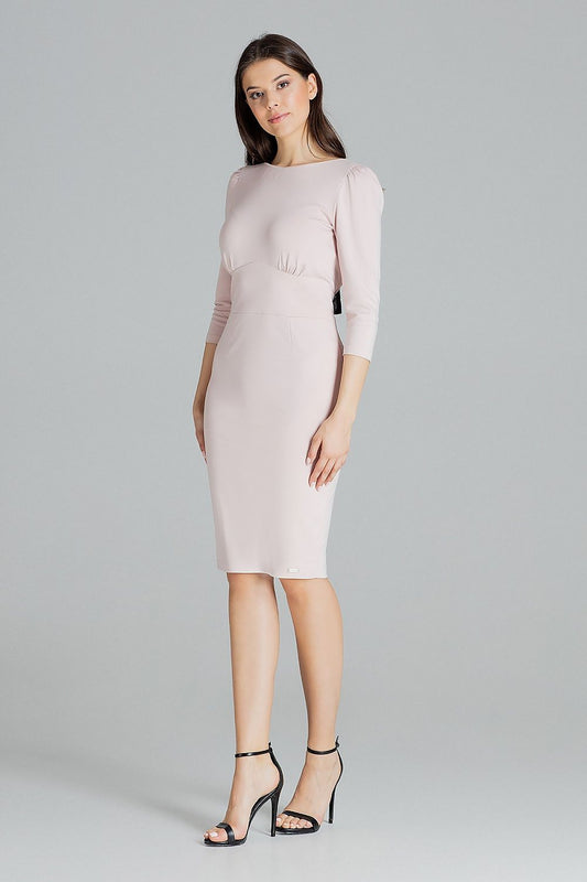 pink long sleeve midi cocktail dress front view
