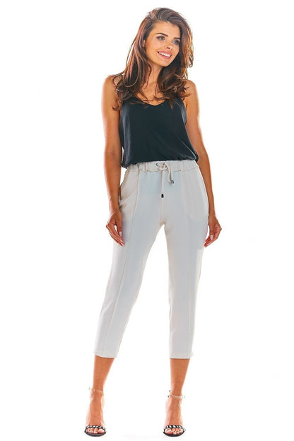pleated ruffle beige pleated ruffle women trousers front view