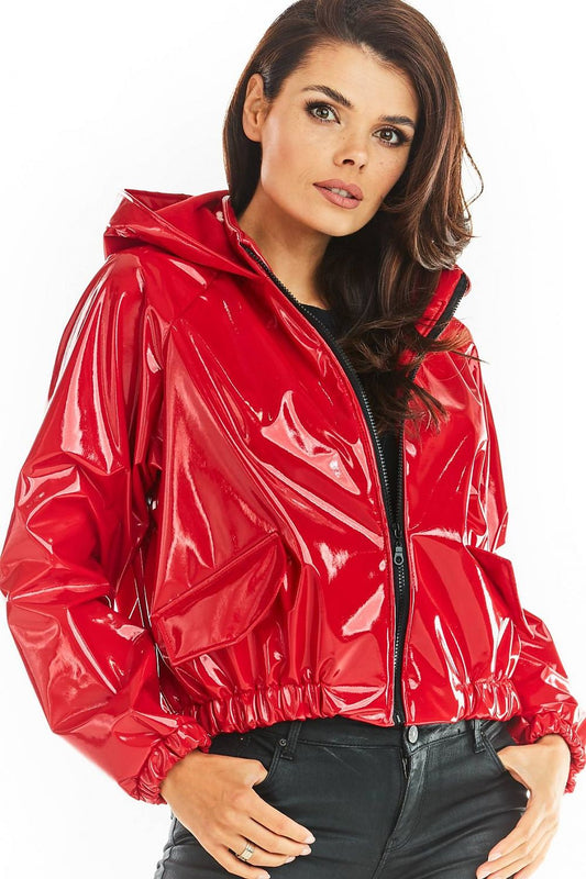 red ribbed jacket front view