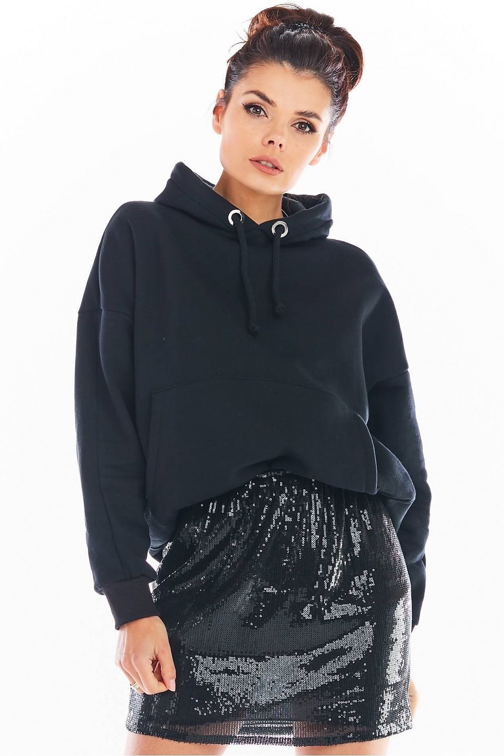 black sequin mini short skirt front view