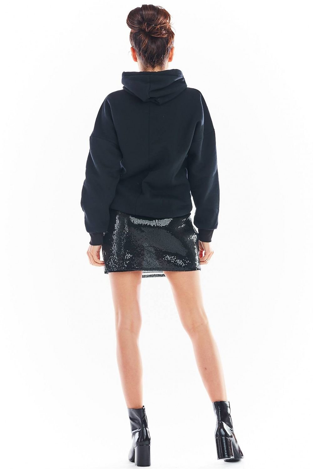 black sequin mini short skirt detail view