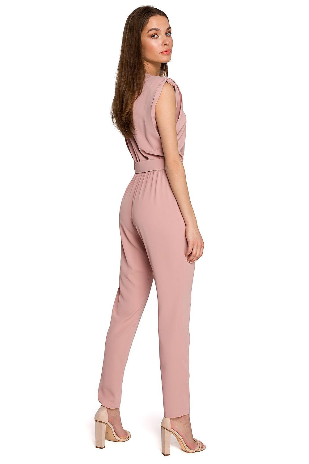 pink belted sleeveless suit alternate angle