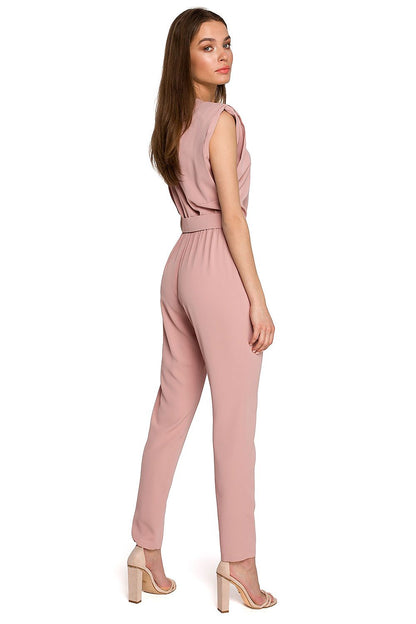 pink belted sleeveless suit alternate angle