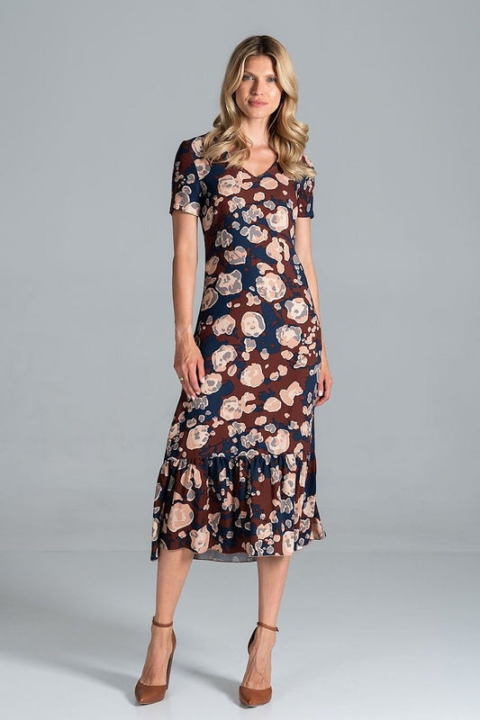 flared short sleeve day dress front view