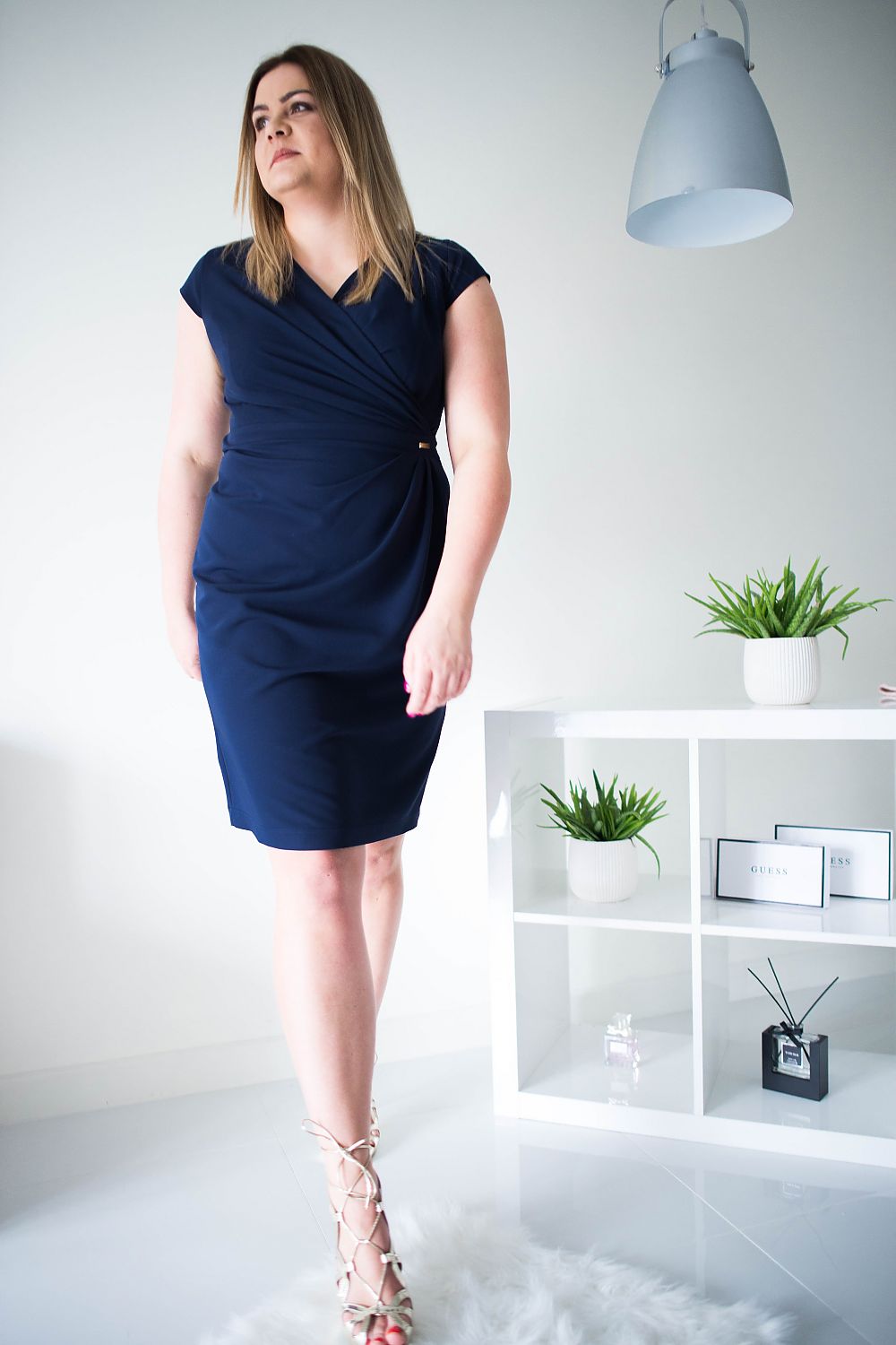 navy blue midi evening dress front view