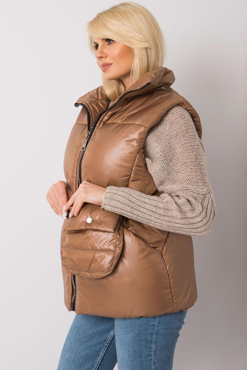 brown belted gilet alternate angle
