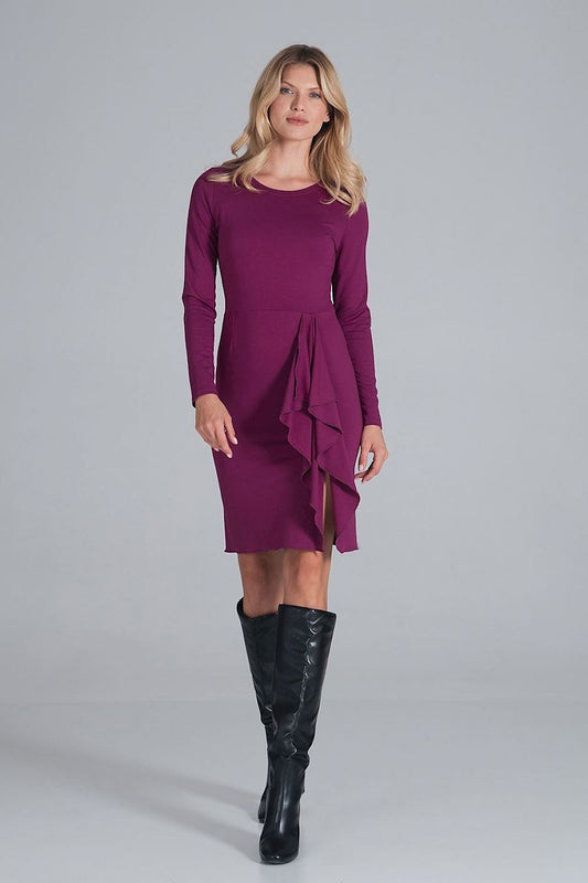 violet long sleeve cocktail dress front view