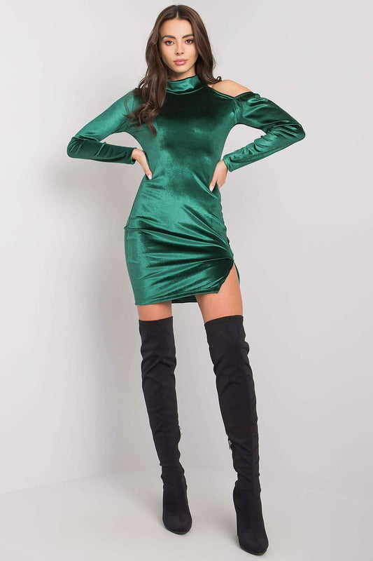 green long sleeve evening dress front view