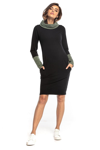 black long sleeve turtleneck day dress front view