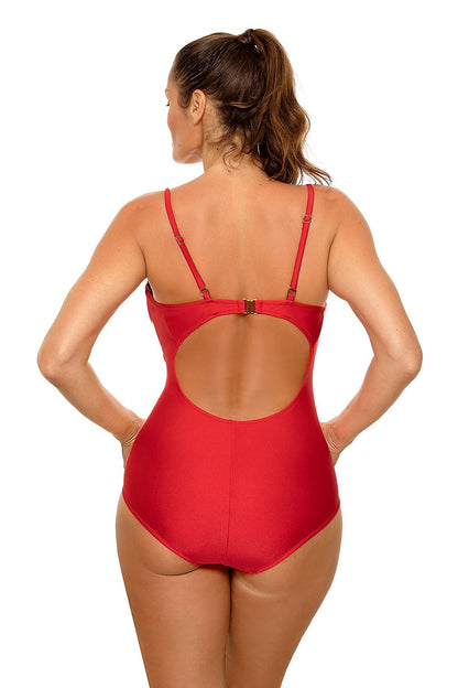 red swimsuit one piece detail view