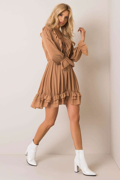 brown lace flared day dress detail view