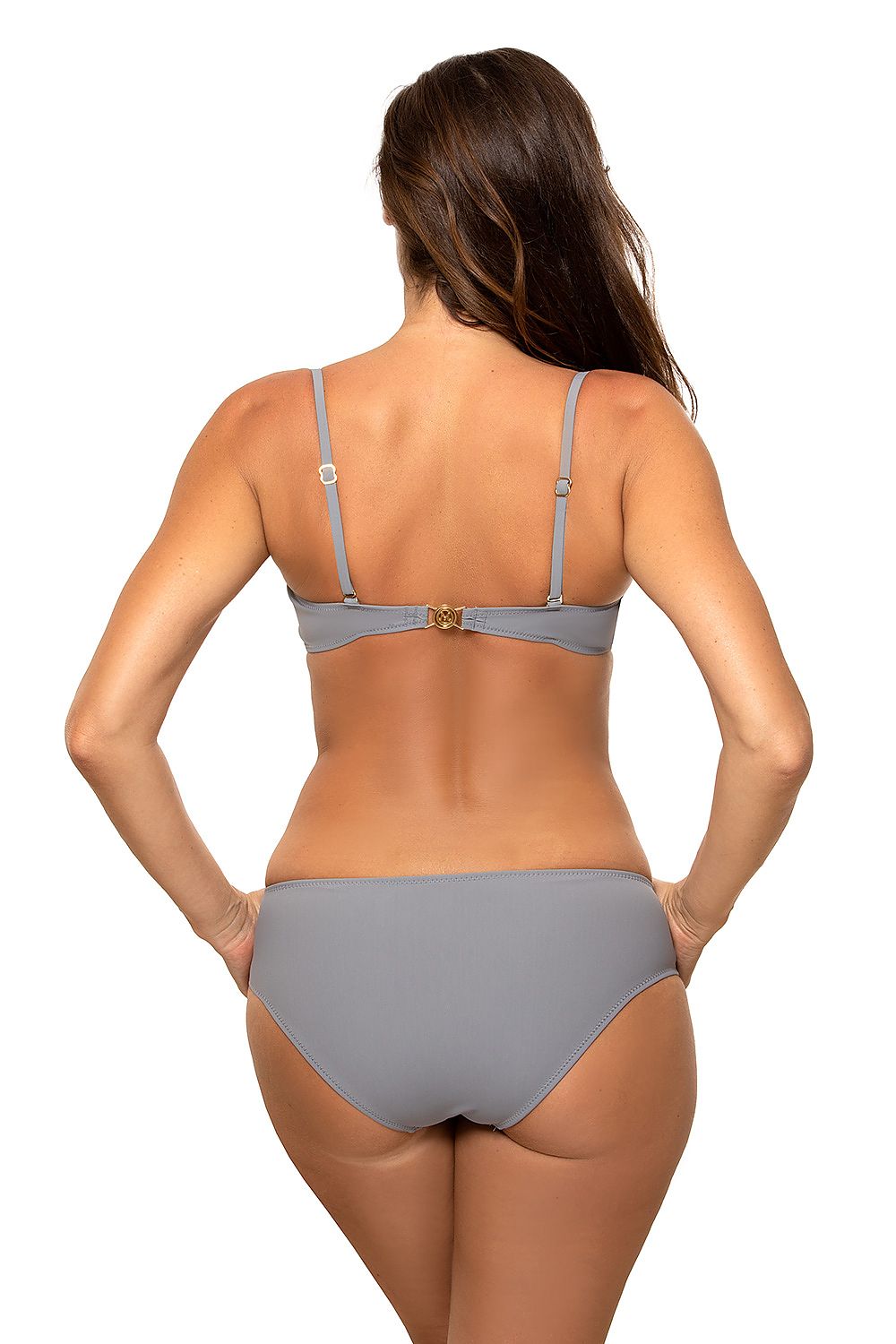 grey swimsuit two piece detail view