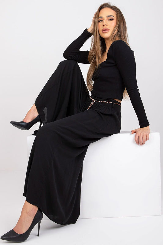belted black belted women trousers front view