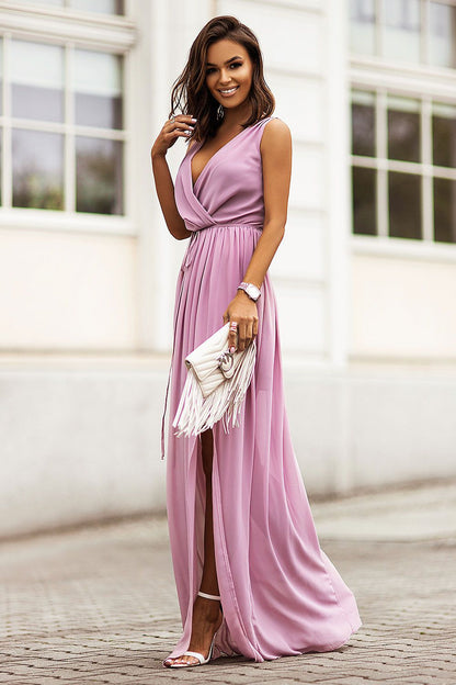 pink maxi side slit cocktail dress alternate angle