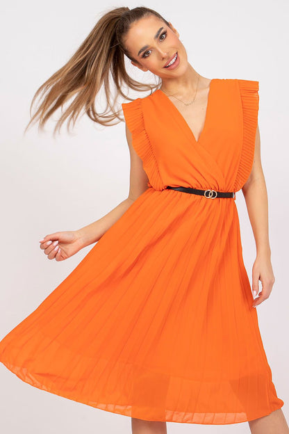 orange pleated flared ~sukienka dzienna front view