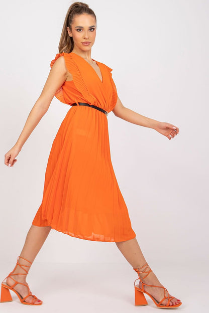 orange pleated flared ~sukienka dzienna alternate angle
