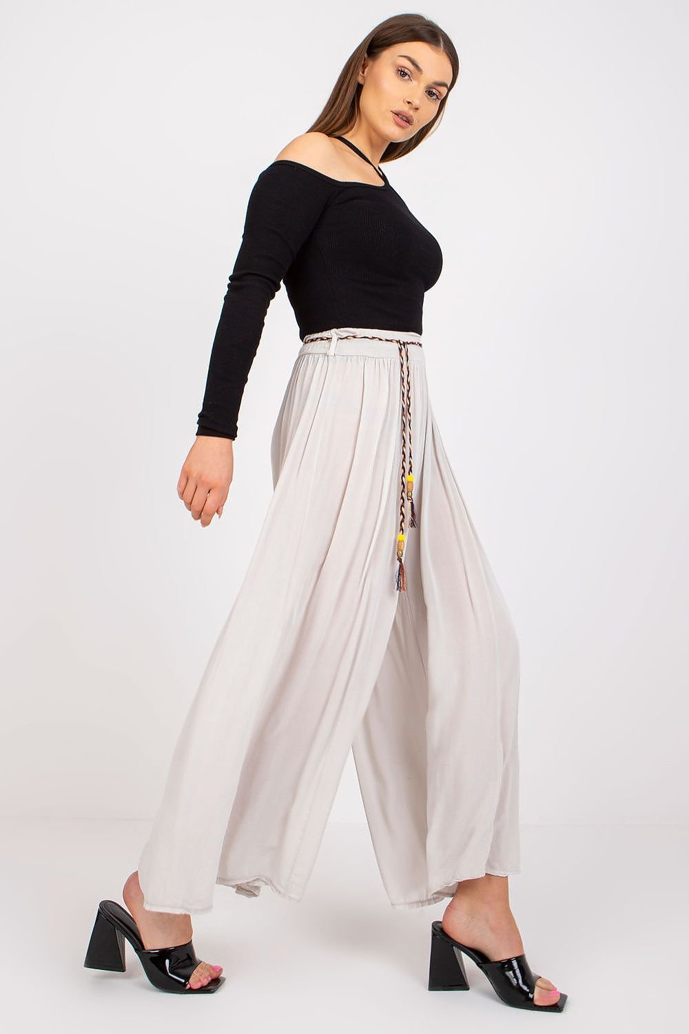 belted beige belted women trousers detail view