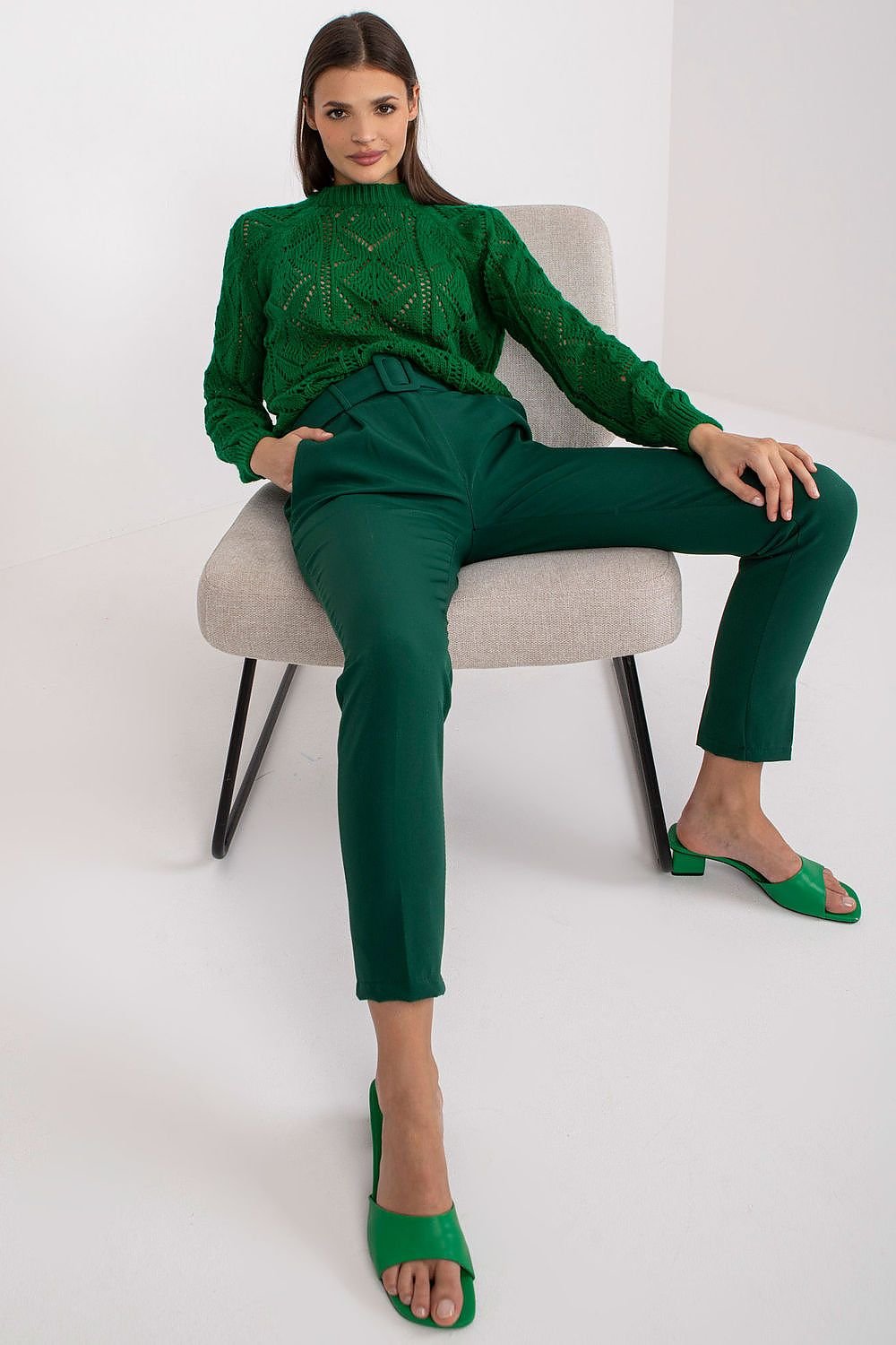 belted green belted women trousers front view