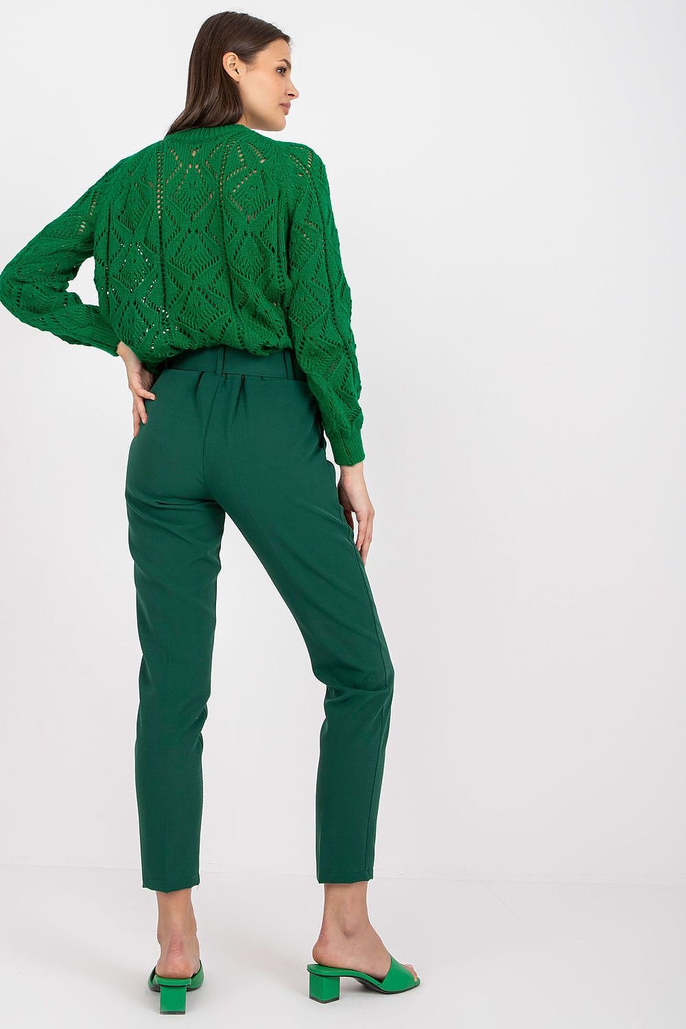 belted green belted women trousers detail view