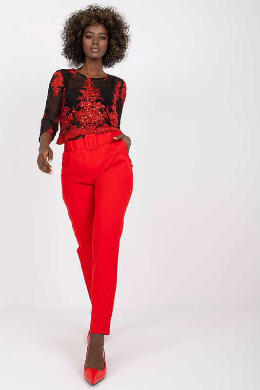 belted red belted women trousers front view